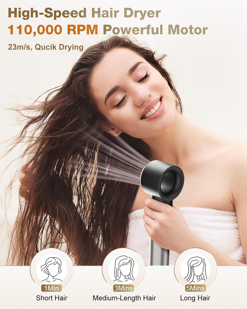 7MAGIC Hair Dryer Brush & 6 in 1 Hair Styler, Silver, 110 Volts, 1200 Watts, Ionic Technology, Fast Drying, Multi Styler for Straight, Wavy, Curly, and Coily Hair - Image 3